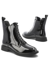 Czarne Botki S.Barski Lakierowane Buty Damskie. Okazja: na co dzień. Kolor: czarny. Materiał: lakier. Styl: wizytowy, casual, rockowy, klasyczny #6