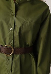 Born2be - Zielona Długa Koszula Oversize z Bawełny i Wiskozy z Paskiem z Klamrą Thessalonike. Okazja: na co dzień. Kolor: zielony. Materiał: wiskoza, bawełna. Długość: długie. Styl: casual #8