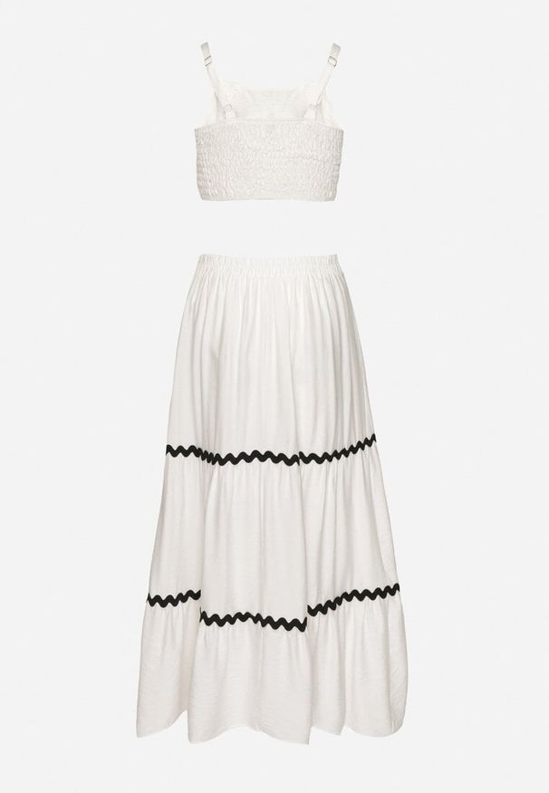 Born2be - Biały Komplet Wiskozowy Top na Ramiączkach i Rozkloszowana Spódnica Efrunelle. Kolor: biały. Materiał: wiskoza