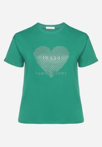 Born2be - Ciemnozielony Bawełniany T-shirt z Ozdobnym Nadrukiem i Napisem Ilenira. Kolekcja: plus size. Kolor: zielony. Materiał: bawełna. Wzór: napisy, nadruk #7