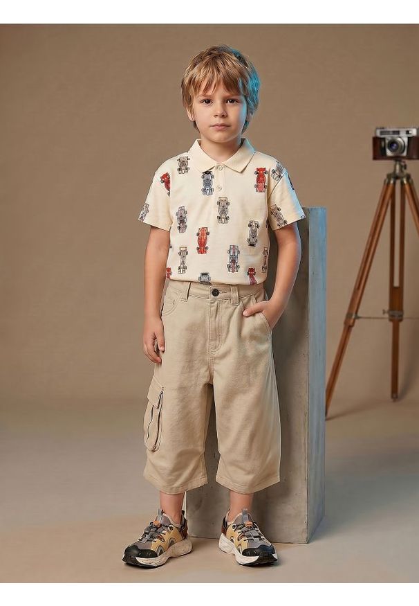 Sinsay - Bawełniane jeansy wide leg 3/4 - kremowy. Kolor: kremowy