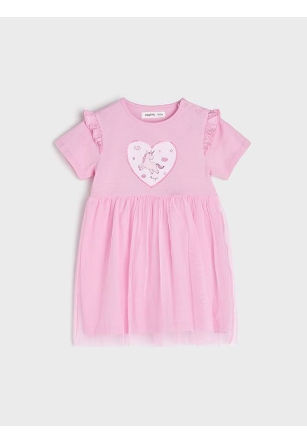 Sinsay - Sukienka z tiulem - różowy. Kolor: różowy. Materiał: tiul. Wzór: aplikacja, gładki