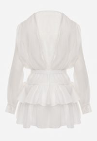 Renee - Biała Sukienka z Bawełną z Koronkowymi Wstawkami i Wiązaniem w Stylu Boho Oriposi. Kolor: biały. Materiał: bawełna, koronka. Wzór: paski, ażurowy, koronka. Styl: boho #5