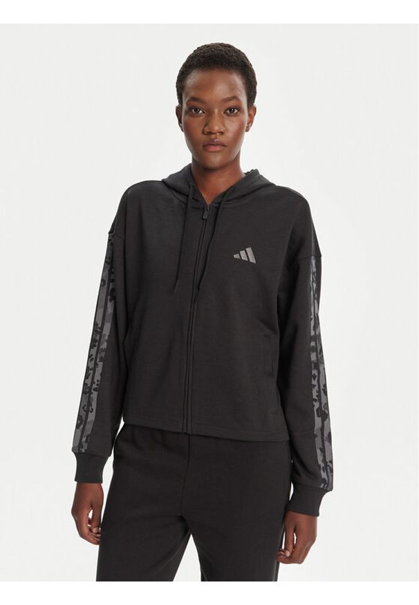 Adidas - adidas Bluza Animal Print 3-Stripes JM1862 Czarny Loose Fit. Kolor: czarny. Materiał: syntetyk, bawełna. Wzór: nadruk