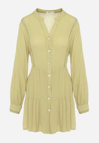 Born2be - Zielona Koszulowa Sukienka w Stylu Boho z Rozkloszowanym Dołem Liorda. Kolor: zielony. Sezon: wiosna, lato. Typ sukienki: koszulowe. Styl: boho. Długość: mini #5