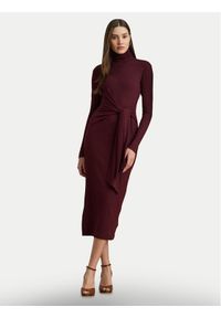 Lauren Ralph Lauren - LAUREN RALPH LAUREN Sukienka dzianinowa 200980028006 Bordowy Slim Fit. Kolor: czerwony. Materiał: bawełna