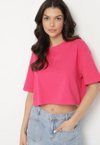 Born2be - Różowy Krótki T-shirt Oversize Lilu. Kolor: różowy. Długość: krótkie #7