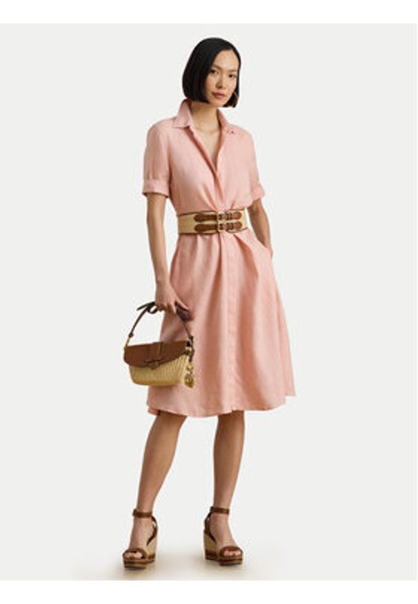 Lauren Ralph Lauren - LAUREN RALPH LAUREN Sukienka koszulowa 200905667023 Różowy Regular Fit. Kolor: różowy. Materiał: len. Typ sukienki: koszulowe