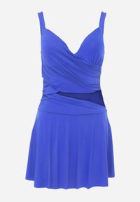 Born2be - Niebieski Strój Kąpielowy Jednoczęściowy o Kroju Sukienki z Siateczkową Wstawką Earena. Kolekcja: plus size. Kolor: niebieski #4