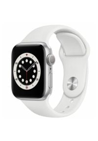 APPLE Watch 6 40mm (Srebrny z opaską sportową w kolorze białym). Rodzaj zegarka: smartwatch. Kolor: srebrny, wielokolorowy, biały. Materiał: poliester, nylon, guma, materiał. Styl: sportowy #1
