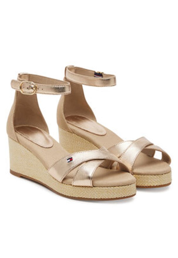 TOMMY HILFIGER - Tommy Hilfiger Sandały Flag Metallic Mid Wedge Espad FW0FW08810 Beżowy. Kolor: beżowy. Materiał: materiał