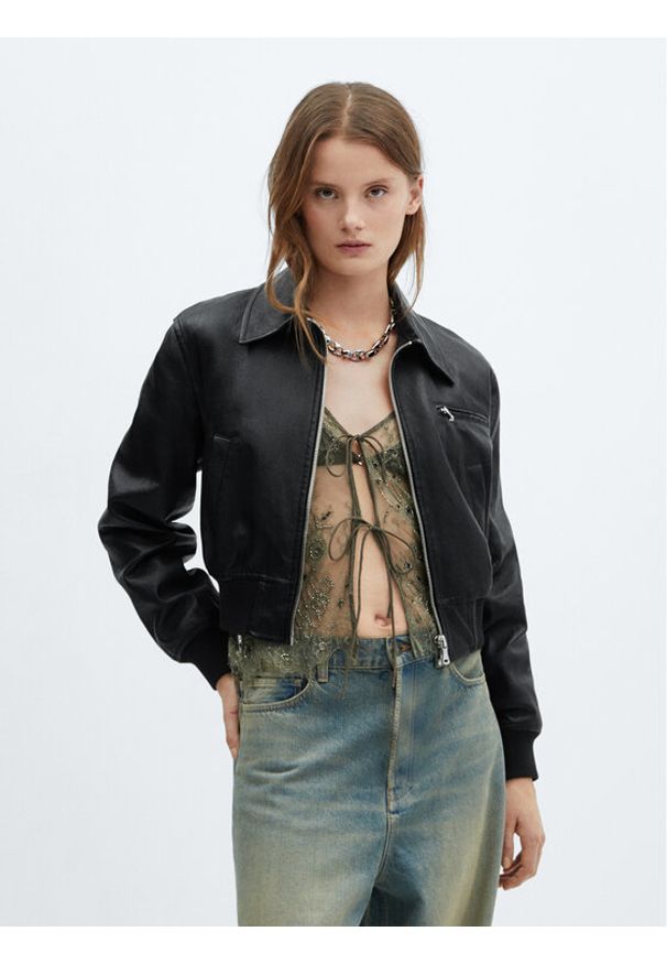 mango - Mango Kurtka z imitacji skóry Phibi 67054790 Czarny Regular Fit. Kolor: czarny. Materiał: skóra