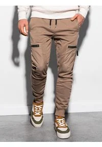 Ombre Clothing - Spodnie męskie dresowe joggery P917 - brązowe - XL. Kolor: brązowy. Materiał: dresówka. Wzór: gładki #3
