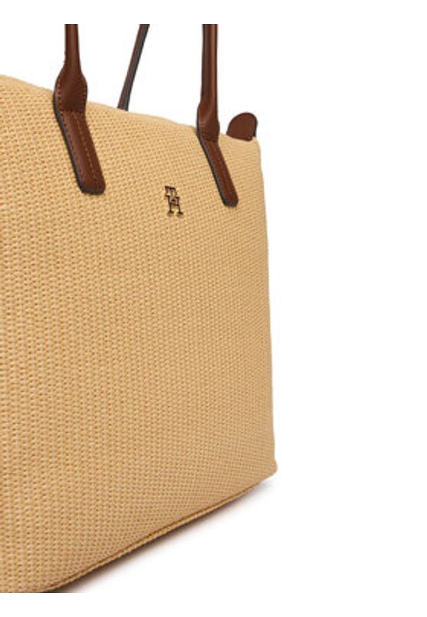 TOMMY HILFIGER - Tommy Hilfiger Torebka Popette Tote Raffia AW0AW18528 Beżowy. Kolor: beżowy