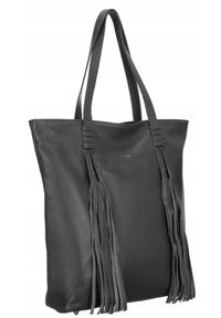 ROVICKY - Shopperka skórzana boho Rovicky TWR-164 szara. Kolor: szary. Dodatki: z frędzlami, z breloczkiem. Materiał: skórzane. Styl: boho