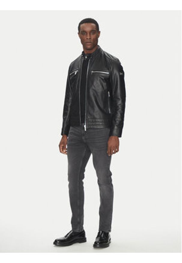 Karl Lagerfeld - KARL LAGERFELD Kurtka skórzana 555083 551420 Czarny Regular Fit. Typ kołnierza: dekolt w karo. Kolor: czarny. Materiał: skóra