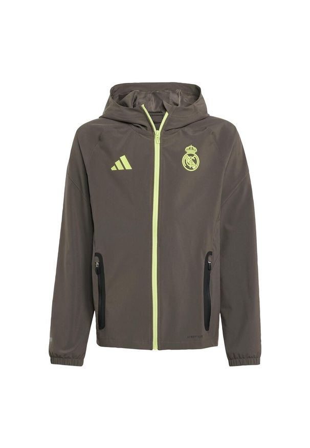 Adidas - Kurtka Real Madrid Tiro 25 Competition Vis Tech Travel Jacket Kids. Kolor: szary, wielokolorowy, żółty. Materiał: dresówka. Sport: piłka nożna