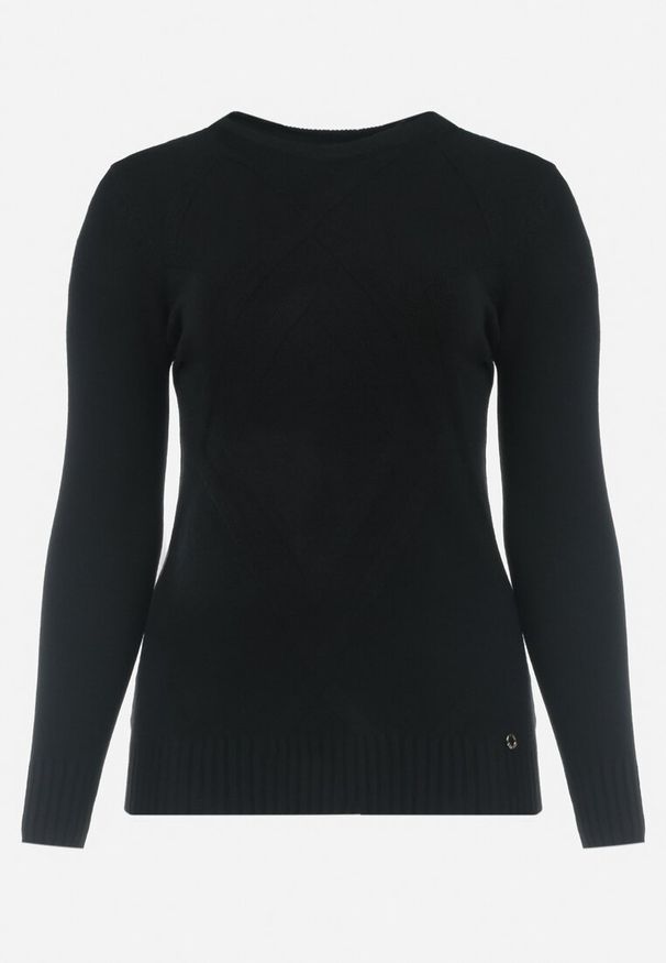 Born2be - Czarny Sweter z Przeszyciami Maialle. Kolor: czarny. Długość rękawa: długi rękaw. Długość: długie. Styl: klasyczny