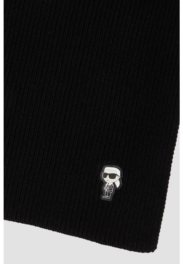 Karl Lagerfeld - KARL LAGERFELD Czarny damski szalik Knit Scarf. Kolor: czarny. Materiał: bawełna, poliester, materiał. Styl: elegancki