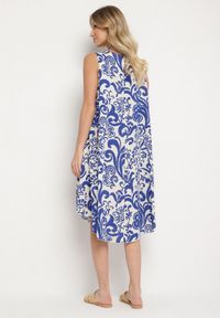 Born2be - Niebieska Bawełniana Sukienka ze Wzorem Paisley Zirelia. Okazja: na co dzień. Typ kołnierza: dekolt w serek. Kolor: niebieski. Materiał: bawełna. Wzór: paisley. Sezon: lato. Styl: casual #5