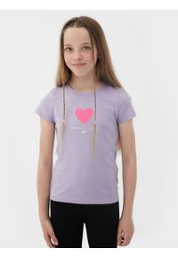 4f - T-shirt z nadrukiem dziewczęcy. Kolor: fioletowy. Materiał: bawełna. Wzór: nadruk #1