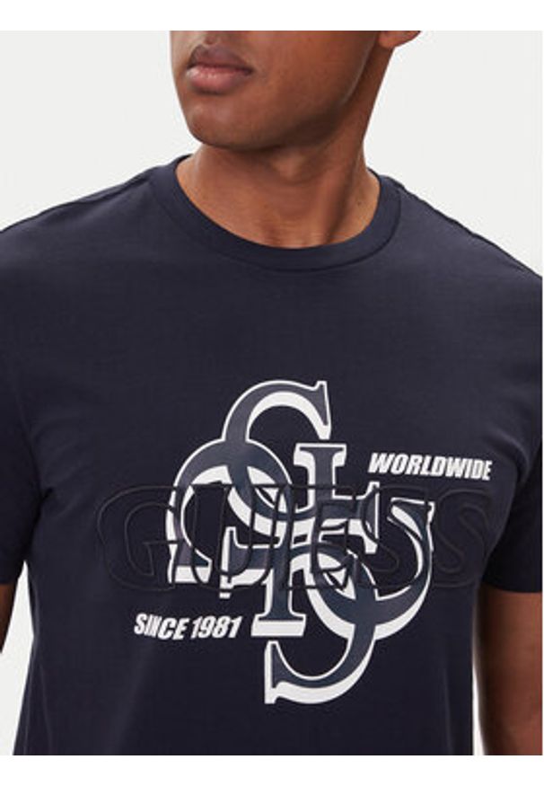 Guess T-Shirt M5BI72 I3Z14 Niebieski Slim Fit. Kolor: niebieski. Materiał: bawełna