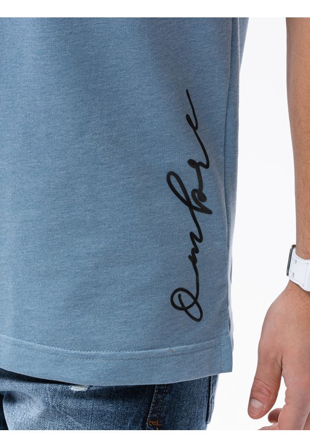 Ombre Clothing - T-shirt męski z nadrukiem S1371 - niebieski - XXL. Kolor: niebieski. Materiał: bawełna, dzianina, poliester. Wzór: nadruk