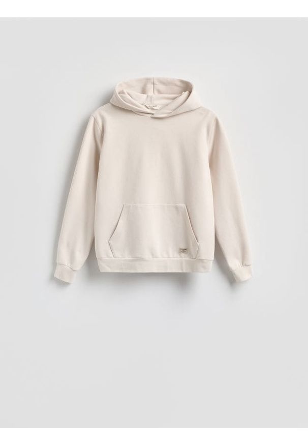 Reserved - Bluza z kapturem - beżowy. Kolor: beżowy. Materiał: dzianina, bawełna