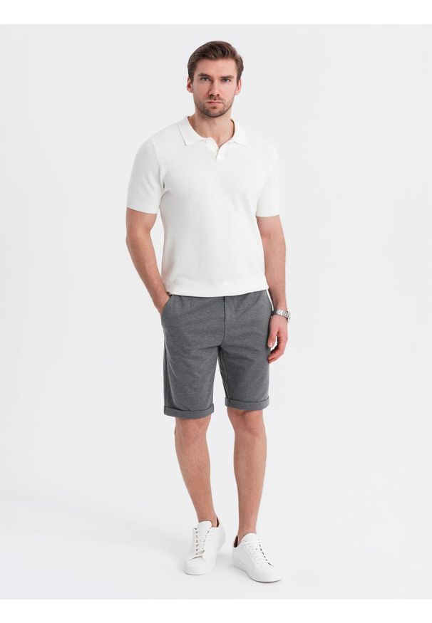 Ombre Clothing - Męskie krótkie spodenki na gumce ze strukturalnej dzianiny – grafitowe V3 OM-SRCS-0177 - XXL. Okazja: na co dzień. Kolor: szary. Materiał: dzianina. Długość: krótkie. Styl: klasyczny, casual