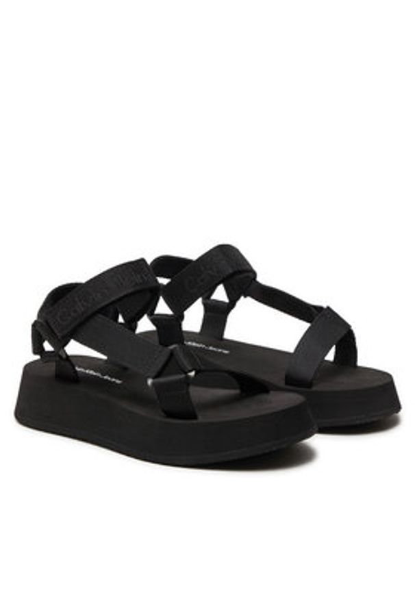Calvin Klein Jeans Sandały Sandal Velcro Webbing In Mtl YW0YW01480 Czarny. Kolor: czarny. Materiał: materiał