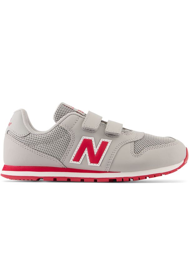 Buty dziecięce New Balance PV500RA1 – szare. Okazja: na uczelnię. Zapięcie: rzepy. Kolor: szary. Materiał: materiał, skóra, syntetyk. Szerokość cholewki: normalna. Sport: turystyka piesza