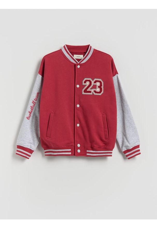 Reserved - Bluza bomber oversize - czerwony. Kolor: czerwony. Materiał: bawełna, dzianina
