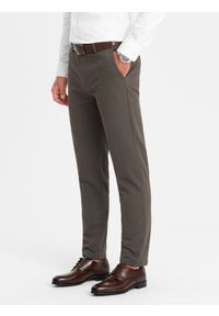 Ombre Clothing - Klasyczne spodnie męskie chino z delikatną teksturą - khaki V2 - Rozmiar: M. Kolor: brązowy. Materiał: materiał, poliester, bawełna. Styl: klasyczny #4
