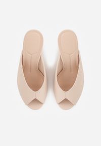 Born2be - Beżowe Klapki na Szpilce Ozdobione Wyciętą Cholewką Berineli. Kolor: beżowy. Materiał: jeans. Wzór: aplikacja. Obcas: na szpilce #6