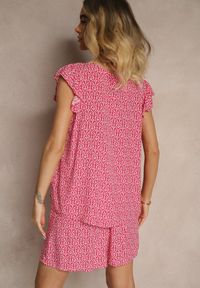 Renee - Fuksjowy Komplet z Bawełny Zdobiony Etnicznym Printem T-shirt i Szorty Sarilena. Kolor: różowy. Materiał: bawełna. Wzór: aplikacja, nadruk #3