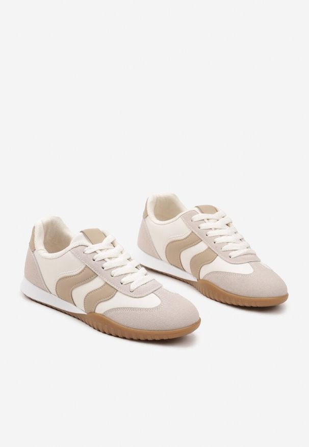 Born2be - Beżowe Sneakersy w Stylu Klasycznych Tenisówek z Przeszyciami Velluria. Kolor: beżowy. Materiał: jeans. Sezon: wiosna, lato. Obcas: na obcasie. Wysokość obcasa: niski