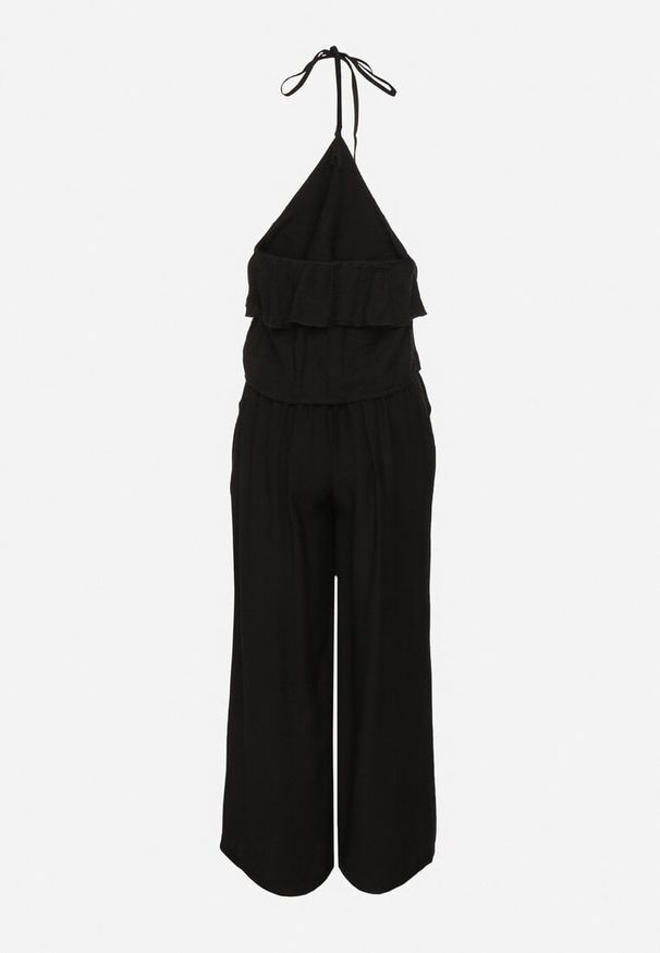 Born2be - Czarny Komplet z Wiskozą Bluzka z Falbanką i Metaliczną Ozdobą oraz Spodnie Dolariela. Kolor: czarny. Materiał: wiskoza. Wzór: aplikacja