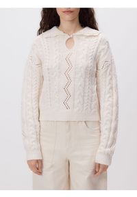 Reserved - Sweter z ozdobnym splotem - kremowy. Kolor: kremowy. Materiał: dzianina. Wzór: ze splotem #1