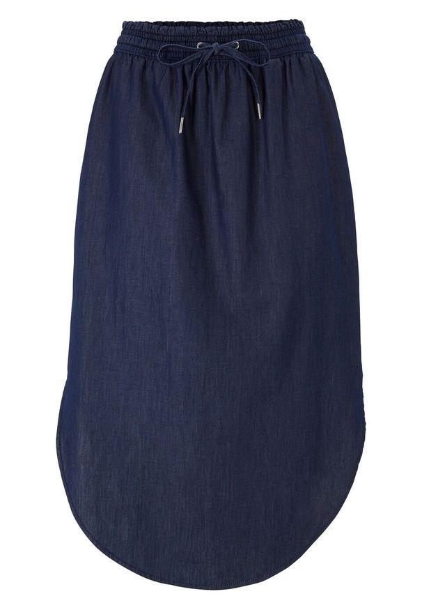 Spódnica dżinsowa z gumką w talii bonprix ciemnoniebieski. Kolor: niebieski