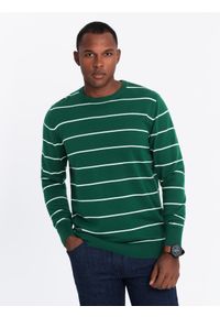 Ombre Clothing - Casualowy sweter męski w poziome paski – zielony V4 - Rozmiar: XXL. Okazja: na co dzień. Kolor: zielony. Materiał: nylon, włókno, materiał, bawełna. Wzór: paski. Styl: casual