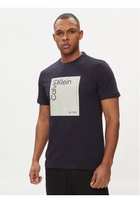 Calvin Klein T-Shirt Square Logo K10K112503 Granatowy Regular Fit. Kolor: niebieski. Materiał: bawełna
