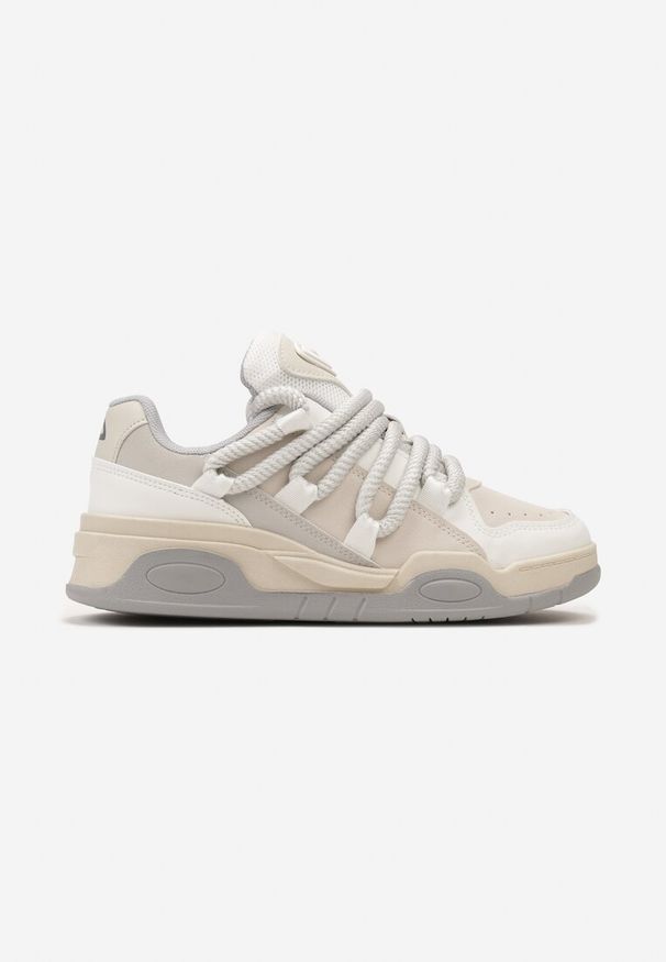 Born2be - Beżowe Sneakersy z Ekoskóry na Płaskiej Podeszwie z Grubymi Sznurówkami Rilirea. Okazja: na co dzień. Kolor: beżowy. Szerokość cholewki: normalna. Obcas: na płaskiej podeszwie