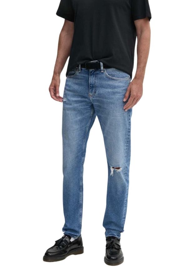 Calvin Klein - CALVIN KLEIN Błękitne męskie jeansy Slim Taper, Rozmiar 36/32. Kolor: niebieski. Styl: elegancki