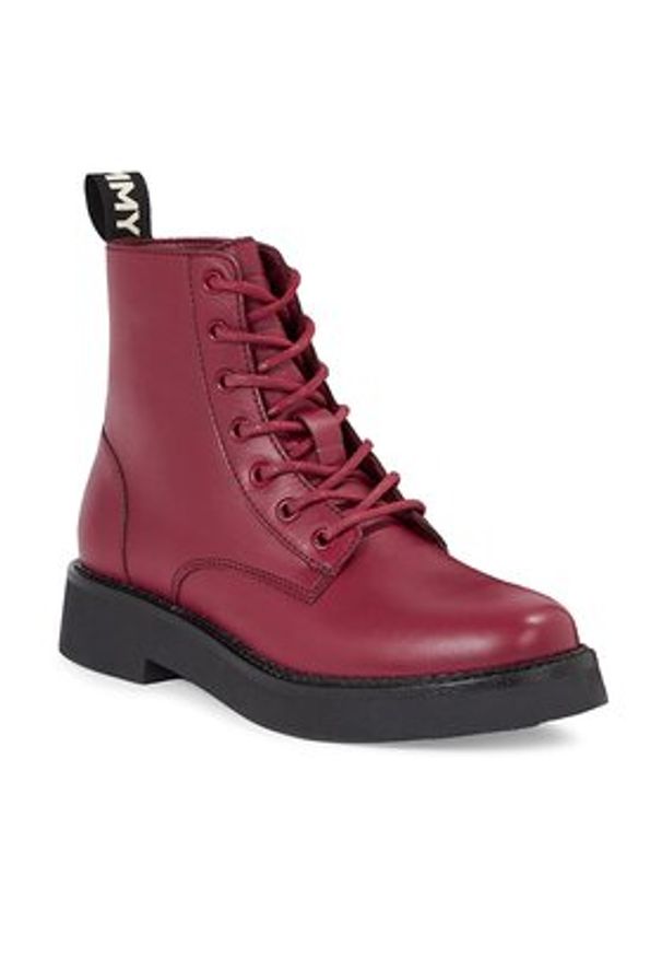 Tommy Jeans Botki Tjw Lace Up Flat EN0EN02310 Bordowy. Kolor: czerwony. Materiał: skóra