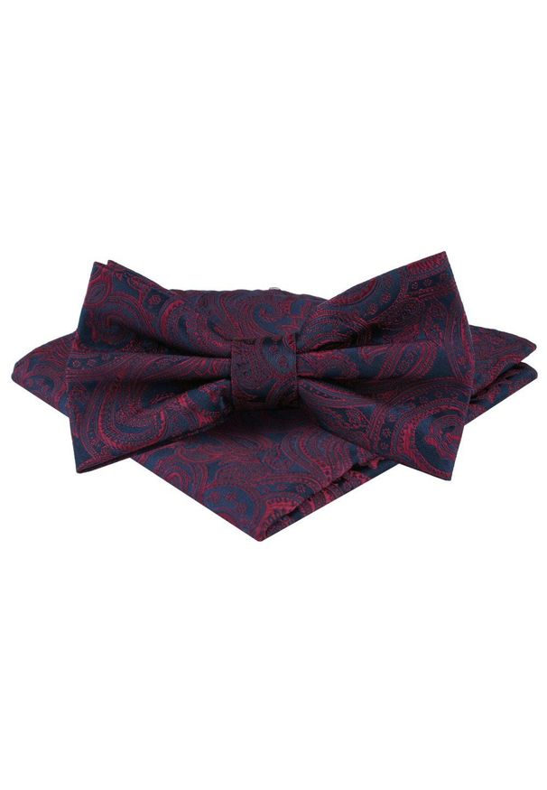 Mucha Męska w Zestawie z Poszetką - Alties - Granat i Bordo, Paisley. Kolor: czerwony, niebieski, wielokolorowy. Wzór: paisley. Styl: elegancki, sportowy