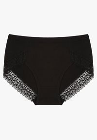 Renee - Czarne Bawełniane Majtki Figi Zdobione Koronką Idilene. Kolekcja: plus size. Kolor: czarny. Materiał: koronka, bawełna. Wzór: koronka, aplikacja