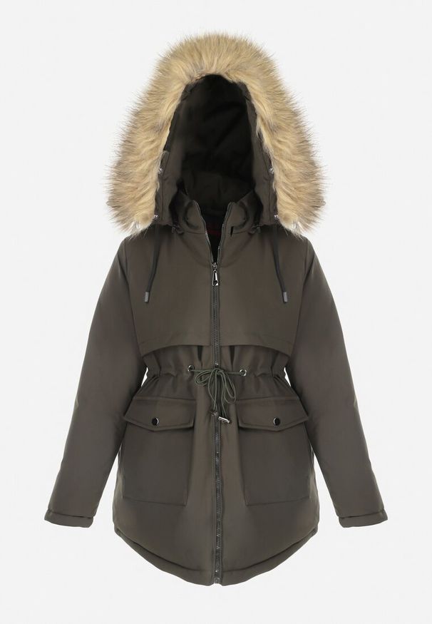 Born2be - Ciemnozielona Kurtka Parka z Odpinanym Kapturem i Futerkiem Noizie. Okazja: na co dzień. Kolor: zielony. Materiał: futro. Styl: casual, elegancki