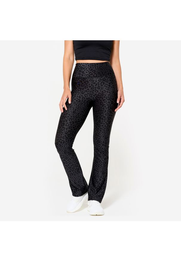 DOMYOS - Legginsy fitness damskie Domyos regular. Stan: podwyższony. Kolor: szary. Materiał: poliester, materiał, elastan. Sport: fitness