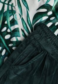 Born2be - Ciemnozielony Komplet Dresowy z Weluru Bluza z Kapturem z Ozdobnym Wzorem i Spodnie Grouvia. Kolor: zielony. Materiał: welur, dresówka #6
