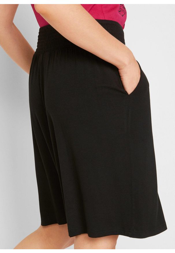 bonprix - Szerokie bermudy z dżerseju z mieszanki wiskozy. Kolor: czarny. Materiał: jersey, wiskoza